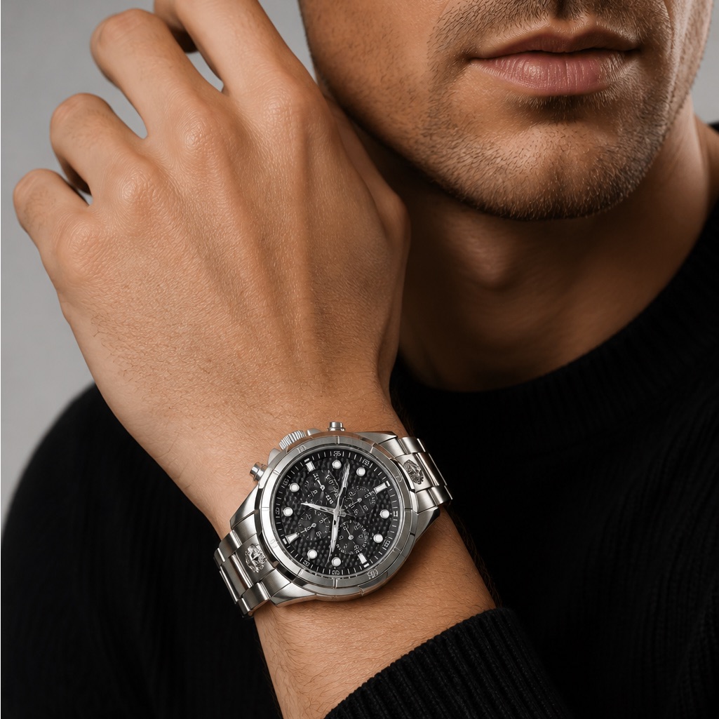 Versace Stainless Steel Chronograph Watch Black Dial